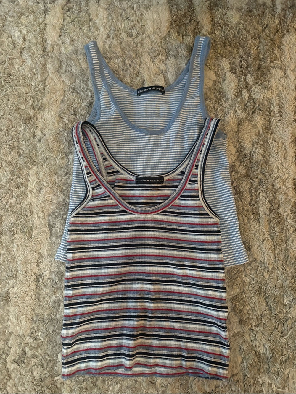 Brandy Melville Women's Striped Ribbed Tank Tops - Blue & Multi